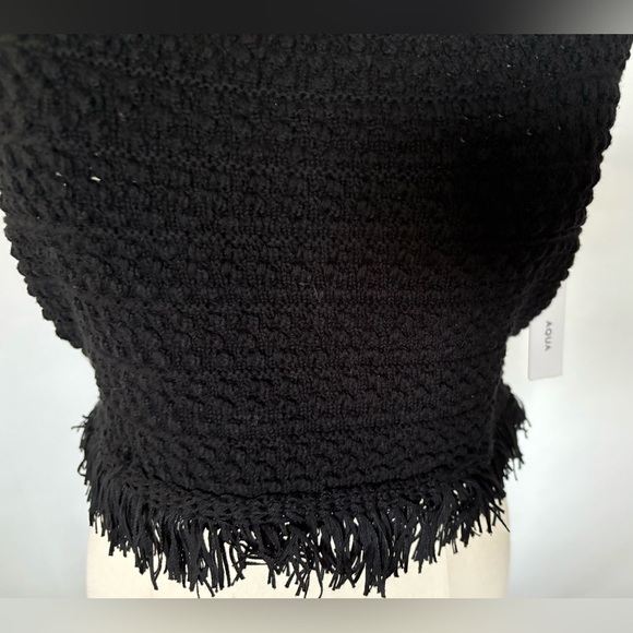 NEW w/Tags AQUA Fun Black Knit Fringe Tank Crop Top Women's Size Medium - Picture 5 of 8